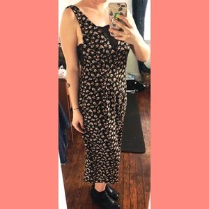 H&M Black Floral Low-Cut Lacey Calf-Length Dress